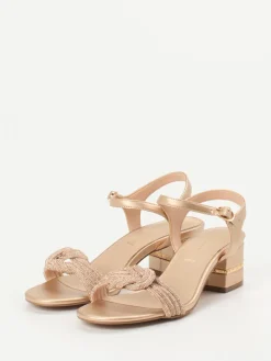 Damen Andrea Puccini – Abendsandalen aus Metallicleder Roségold