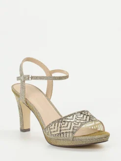 Damen Andrea Puccini – Abendsandale aus Metallic-Textil Gold