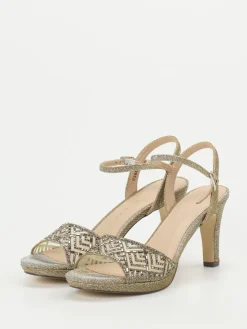 Damen Andrea Puccini – Abendsandale aus Metallic-Textil Gold