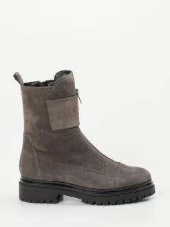 Damen Andrea Puccini – Biker Boots aus Veloursleder in Taupe