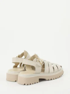 Damen Andrea Puccini – Fischersandalen aus Lammleder Cremeweiß