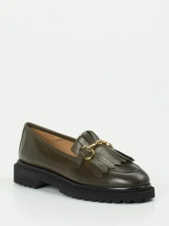 Damen Andrea Puccini – Fransen-Loafer aus Kalbleder oliv