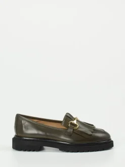 Damen Andrea Puccini – Fransen-Loafer aus Kalbleder oliv