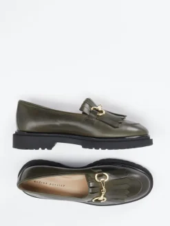Damen Andrea Puccini – Fransen-Loafer aus Kalbleder oliv
