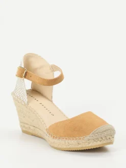 Damen Andrea Puccini – Keilsandalette aus Veloursleder cognac