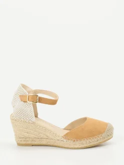 Damen Andrea Puccini – Keilsandalette aus Veloursleder cognac