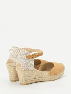 Damen Andrea Puccini – Keilsandalette aus Veloursleder cognac