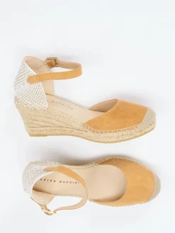 Damen Andrea Puccini – Keilsandalette aus Veloursleder cognac