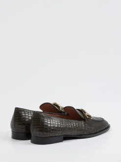 Damen Andrea Puccini – Loafer aus geprägtem Leder olivgrau