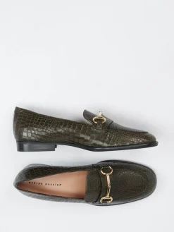 Damen Andrea Puccini – Loafer aus geprägtem Leder olivgrau