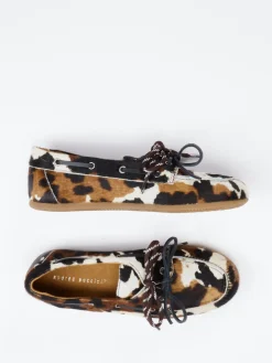Damen Andrea Puccini – Mokassin aus Fellimitat mit Animal Print