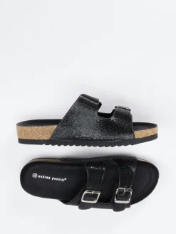 Damen Andrea Puccini – Pantolette aus Metallicleder