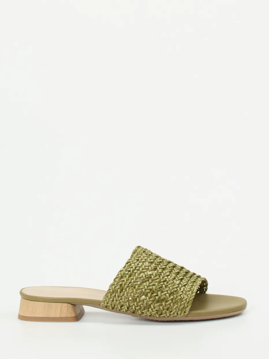 Damen Andrea Puccini – Pantolette aus Flechtleder Oliv