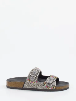 Damen Andrea Puccini – Pantoletten aus Metallicleder Schwarz