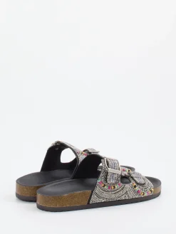 Damen Andrea Puccini – Pantoletten aus Metallicleder Schwarz