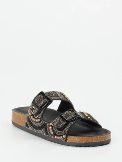 Damen Andrea Puccini – Pantolette aus Metallicleder mit Perlen