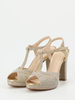 Damen Andrea Puccini – Plateau-Sandaletten aus Metallicleder