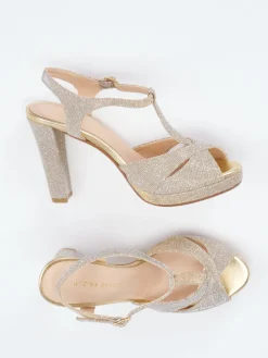 Damen Andrea Puccini – Plateau-Sandaletten aus Metallicleder