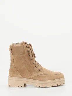 Damen Andrea Puccini – Schnürboots aus Veloursleder in Sandbeige