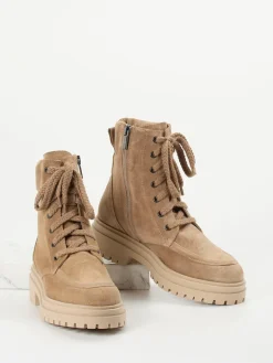 Damen Andrea Puccini – Schnürboots aus Veloursleder in Sandbeige