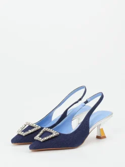 Damen Andrea Puccini – Slingback-Pumps aus Denim mit Strass