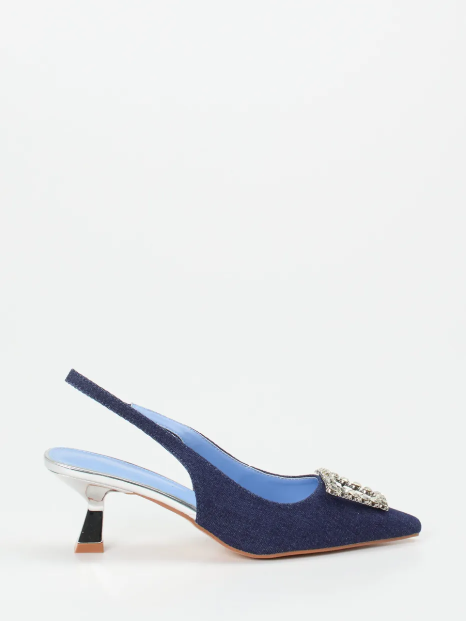 Damen Andrea Puccini – Slingback-Pumps aus Denim mit Strass