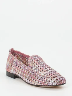 Damen Andrea Puccini – Slipper aus Flechtleder in Rosé-Metallic
