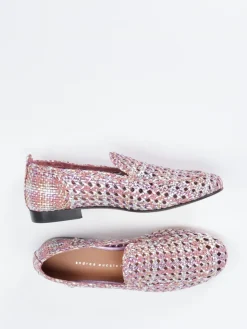 Damen Andrea Puccini – Slipper aus Flechtleder in Rosé-Metallic