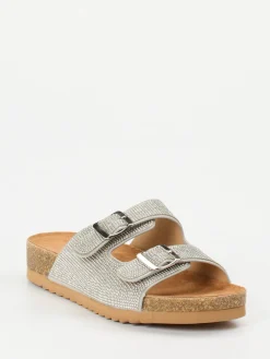 Damen Andrea Puccini – Zweiriemer-Pantolette aus Metallicleder