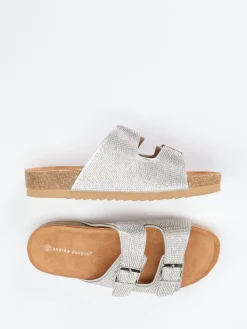 Damen Andrea Puccini – Zweiriemer-Pantolette aus Metallicleder