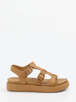 Damen Andrea Sabatini – Plateau-Sandalen aus Kalbleder cognac