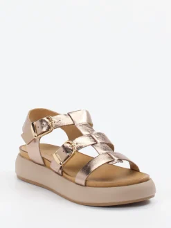 Damen Andrea Sabatini – Plateau-Sandalen aus Metallic-Leder Roségold
