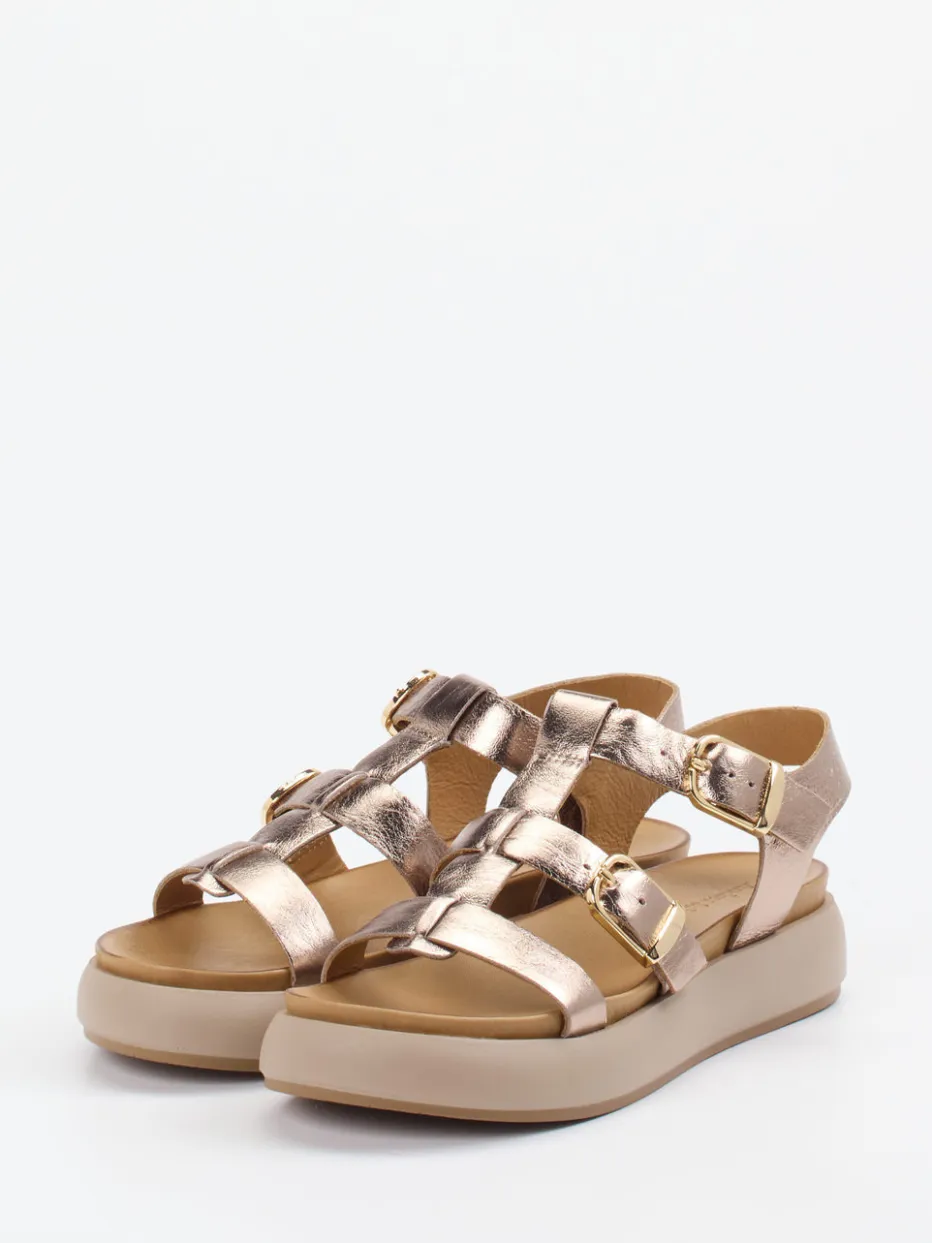 Damen Andrea Sabatini – Plateau-Sandalen aus Metallic-Leder Roségold