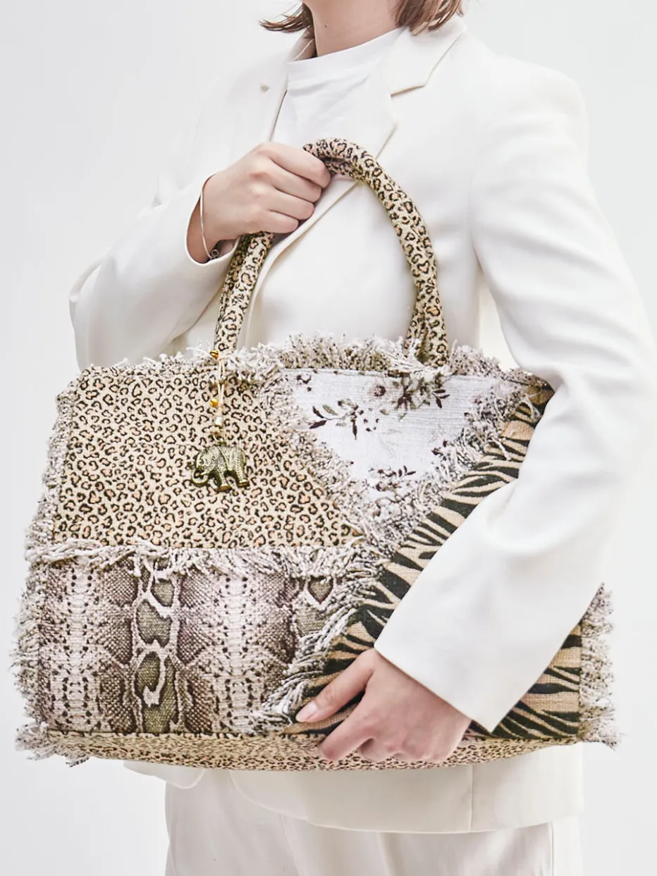 Damen ANOKHI – Shopper aus Textil mit Animal-Patchwork