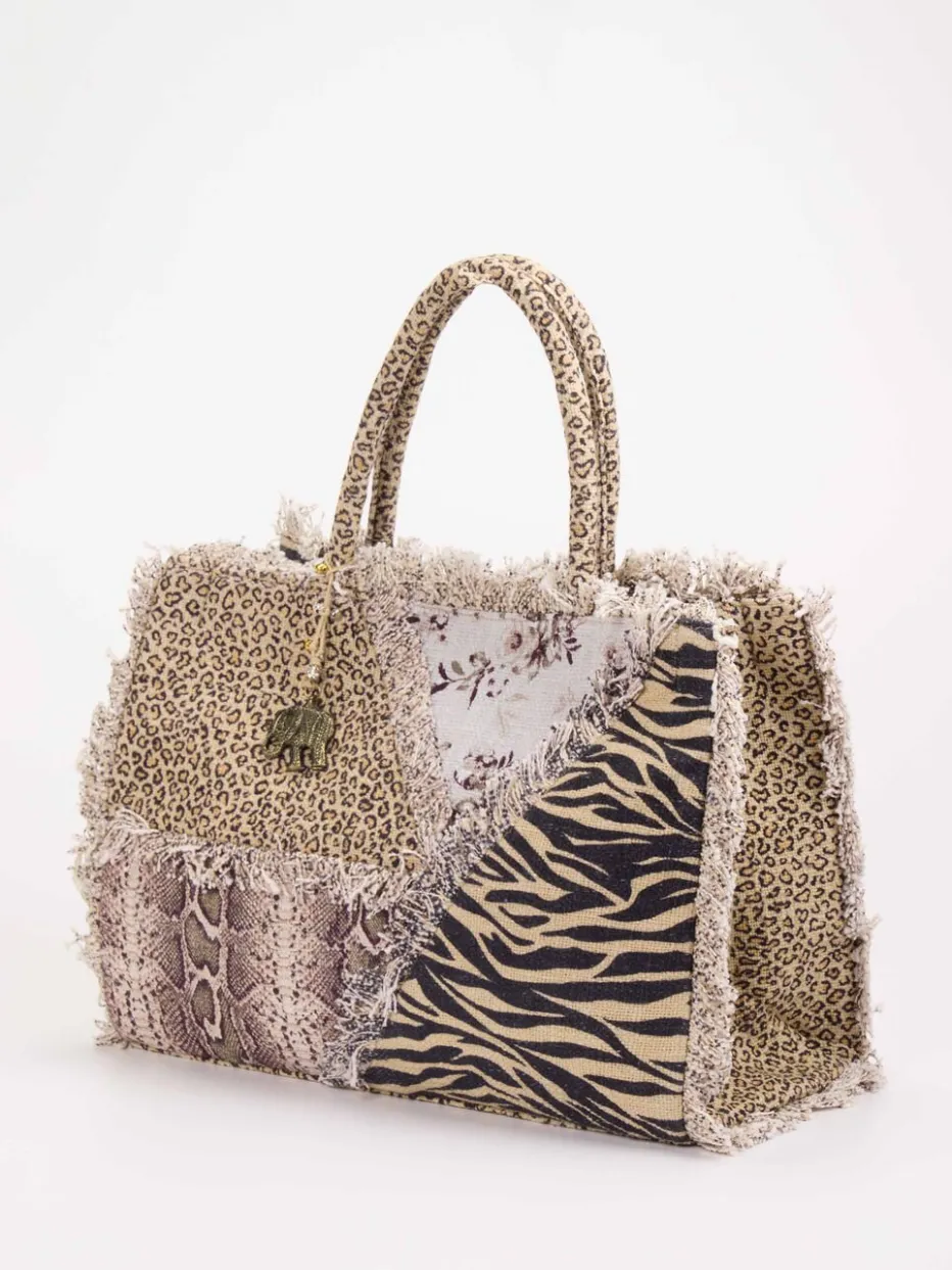 Damen ANOKHI – Shopper aus Textil mit Animal-Patchwork