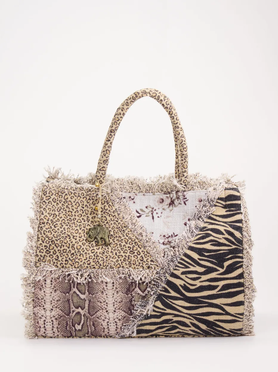 Damen ANOKHI – Shopper aus Textil mit Animal-Patchwork
