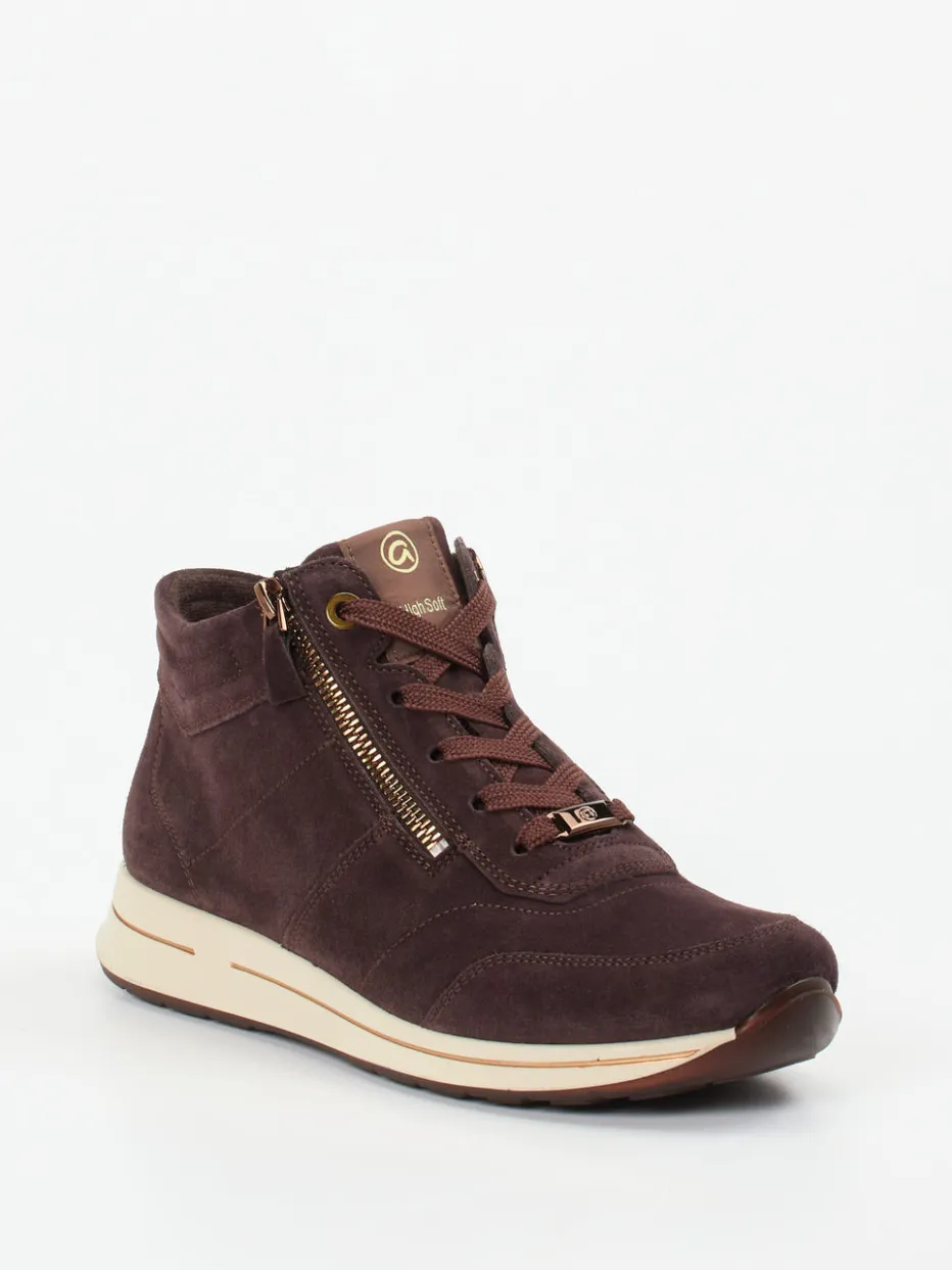 Damen Ara – Schnürstiefelette aus Veloursleder dunkelbraun