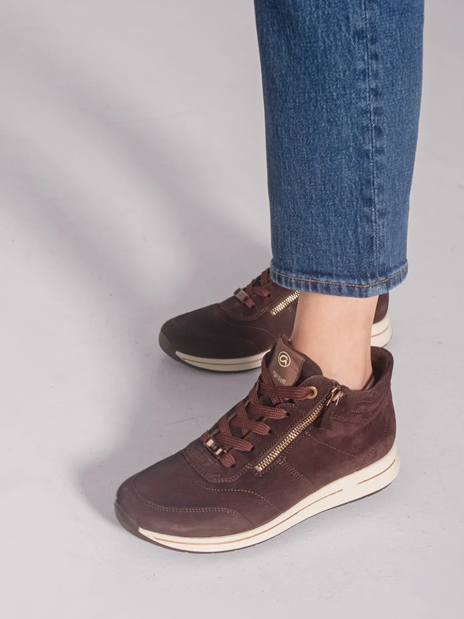 Damen Ara – Schnürstiefelette aus Veloursleder dunkelbraun