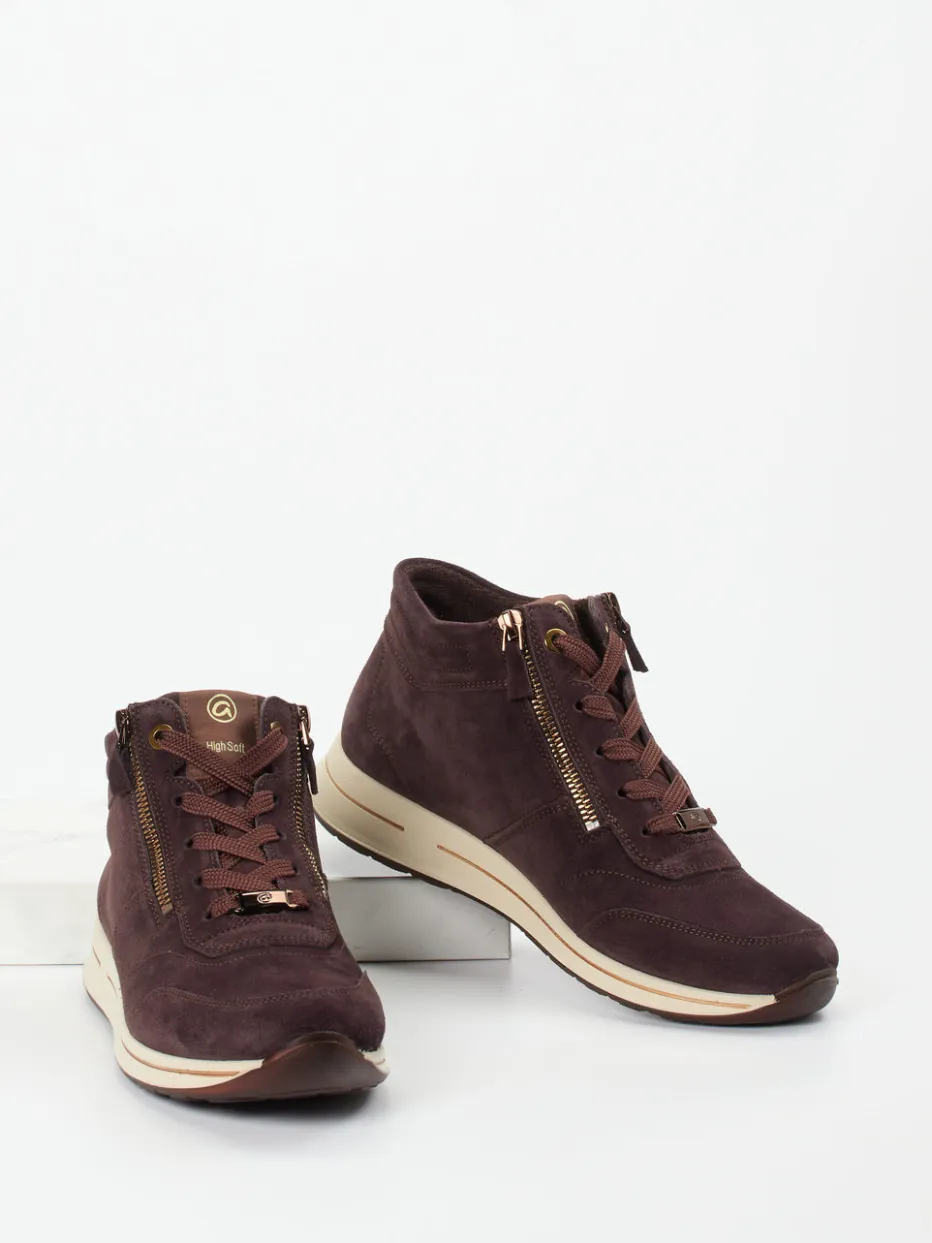 Damen Ara – Schnürstiefelette aus Veloursleder dunkelbraun