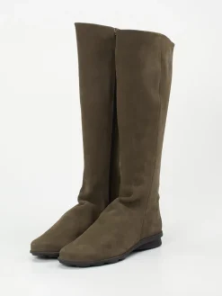 Damen Arche – Kniehohe Stiefel aus Nubukleder oliv