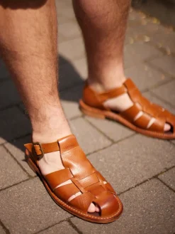 Herren Astorflex – Fischersandalen aus Kalbleder cognac