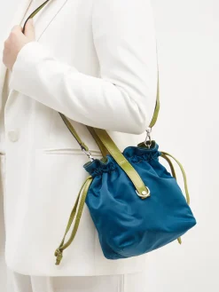 Damen AU 79 – Beuteltasche aus Textil und Leder petrol