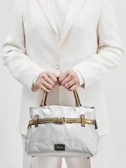 Damen AU 79 – Handtasche aus Leinen und Kalbleder