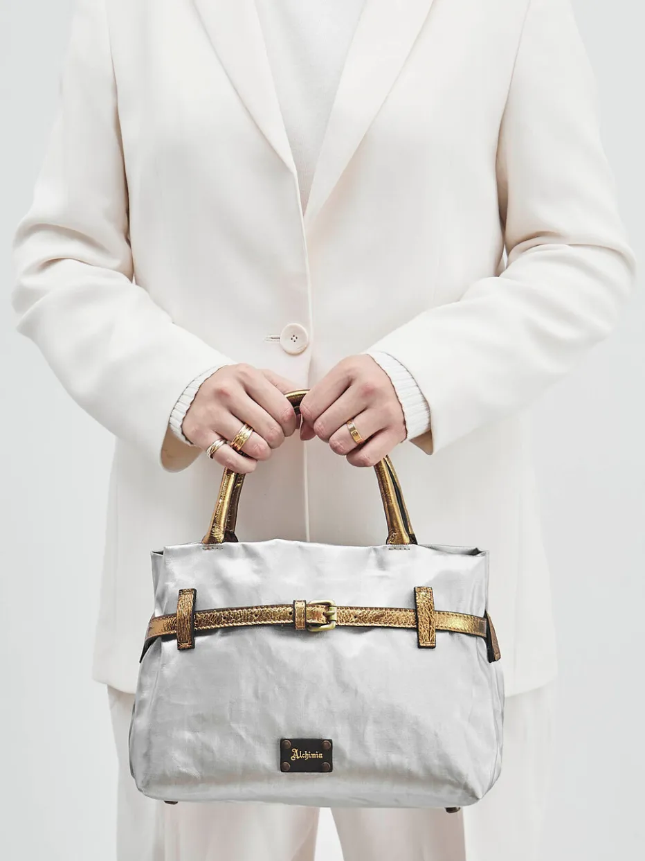 Damen AU 79 – Handtasche aus Leinen und Kalbleder