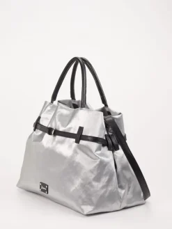 – Shopper Bag aus Leinen-Kunstleder Silber*AU 79