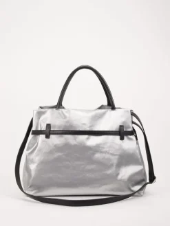 – Shopper Bag aus Leinen-Kunstleder Silber*AU 79