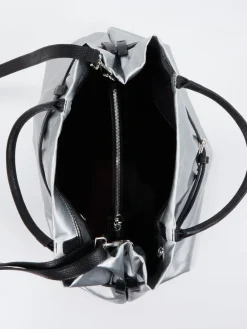 – Shopper Bag aus Leinen-Kunstleder Silber*AU 79