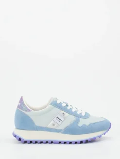 – Retro-Sneaker aus Veloursleder Pastell*Blauer Hot