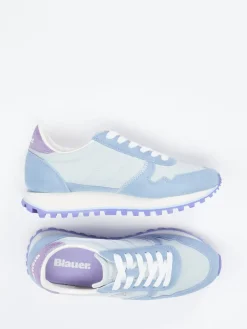 – Retro-Sneaker aus Veloursleder Pastell*Blauer Hot