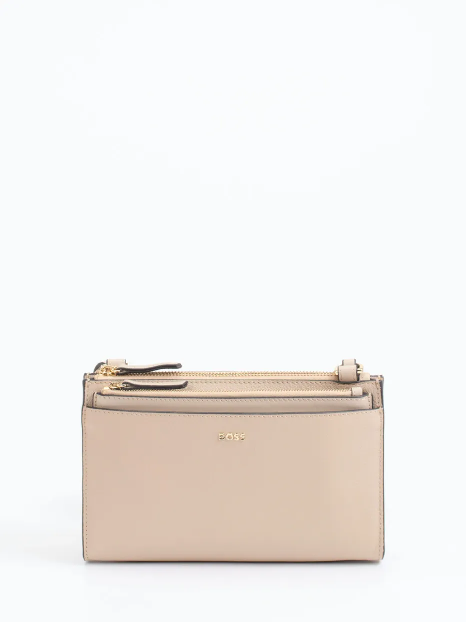 Damen Boss – Schultertasche aus Kalbleder in grau